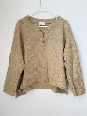 The Native One Textured Henley Tan Sweater with Buttons Size Large